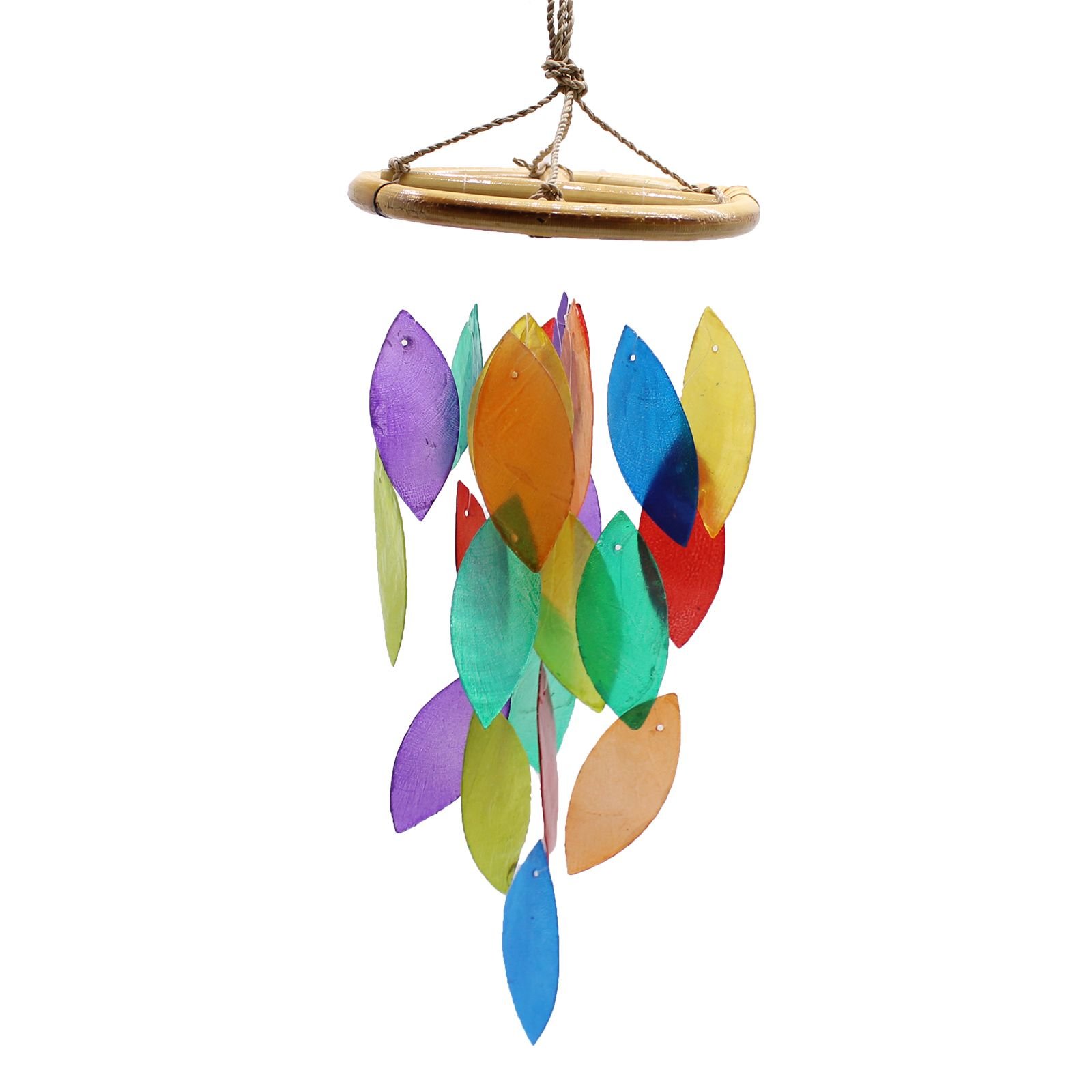 bG9jYWw6Ly9tZWRpYS8xRy9HRC82MFIzMEMxRzZSVjNHRDFHL2JkNGI2MTY1LmpwZWc.jpg Ancient Wisdom Colourful Rainbow Leaf & Bamboo Drop Wind Chime - Image 1