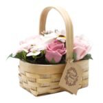 Ancient Wisdom Medium Pink Bouquet Soap Flowers In Wicker Basket