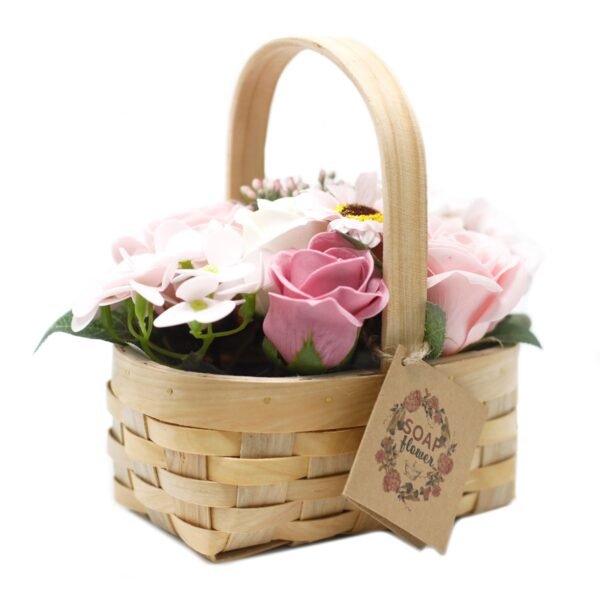 Ancient Wisdom Medium Pink Bouquet Soap Flowers In Wicker Basket
