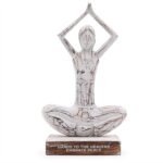 Ancient Wisdom Wooden Yoga Lady Figurine (Hands Up Pose) - Whitewash - Hands To The Heavens Embrace Peace