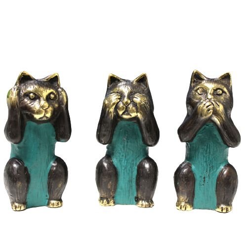 Ancient Wisdom Set of 3 See No, Hear No, Speak No Evil Brass Cats