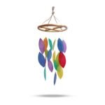 Ancient Wisdom Colourful Rainbow Leaf & Bamboo Drop Wind Chime - Image 2