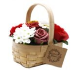 Ancient Wisdom Medium Red Bouquet Soap Flowers In Wicker Basket