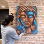 Ancient Wisdom Blue & Gold Flower Buddha Painting - 75x55cm - Image 3