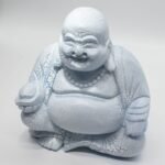 Ancient Wisdom Sky Blue Laughing Buddha Lamp – Round Stand - Image 6