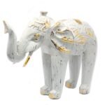 Ancient Wisdom White & Gold Wooden Hand Carved Elephant