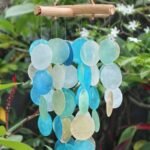 Ancient Wisdom Blue & Pearl Capiz Glass Driftwood Cross Wind Chime - Image 2