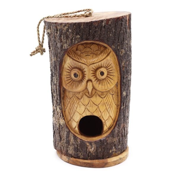 Ancient Wisdom Tree Trunk Face Wooden Bird House - Wise Owl