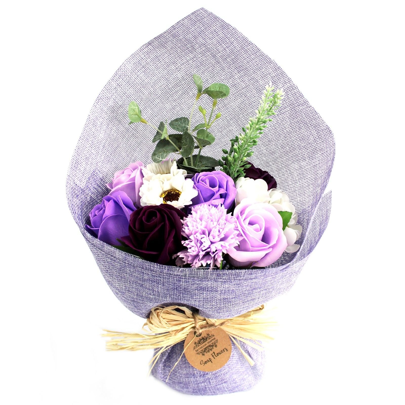 bG9jYWw6Ly9tZWRpYS8xSi9FRC82MFIzMEMxRzZHV0tFRDFKL2I1ZjdjMDQ0LmpwZWc.jpg Ancient Wisdom Purple Standing Soap Flower Bouquet - Image 1