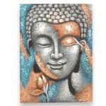 Ancient Wisdom Silver & Rose Gold Flower Buddha Painting – 75x55cm