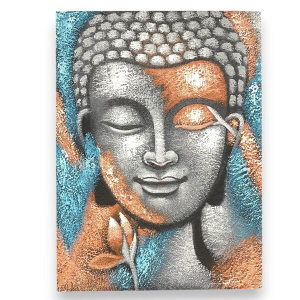 Ancient Wisdom Silver & Rose Gold Flower Buddha Painting – 75x55cm