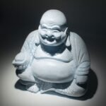 Ancient Wisdom Sky Blue Laughing Buddha Lamp – Round Stand - Image 7