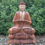 Ancient Wisdom Hand Carved Suar Wood Welcome Buddha Statue - 80cm - Image 3