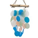 Ancient Wisdom Blue & Pearl Capiz Glass Driftwood Cross Wind Chime