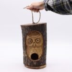 Ancient Wisdom Tree Trunk Face Wooden Bird House - Wise Owl - Image 2
