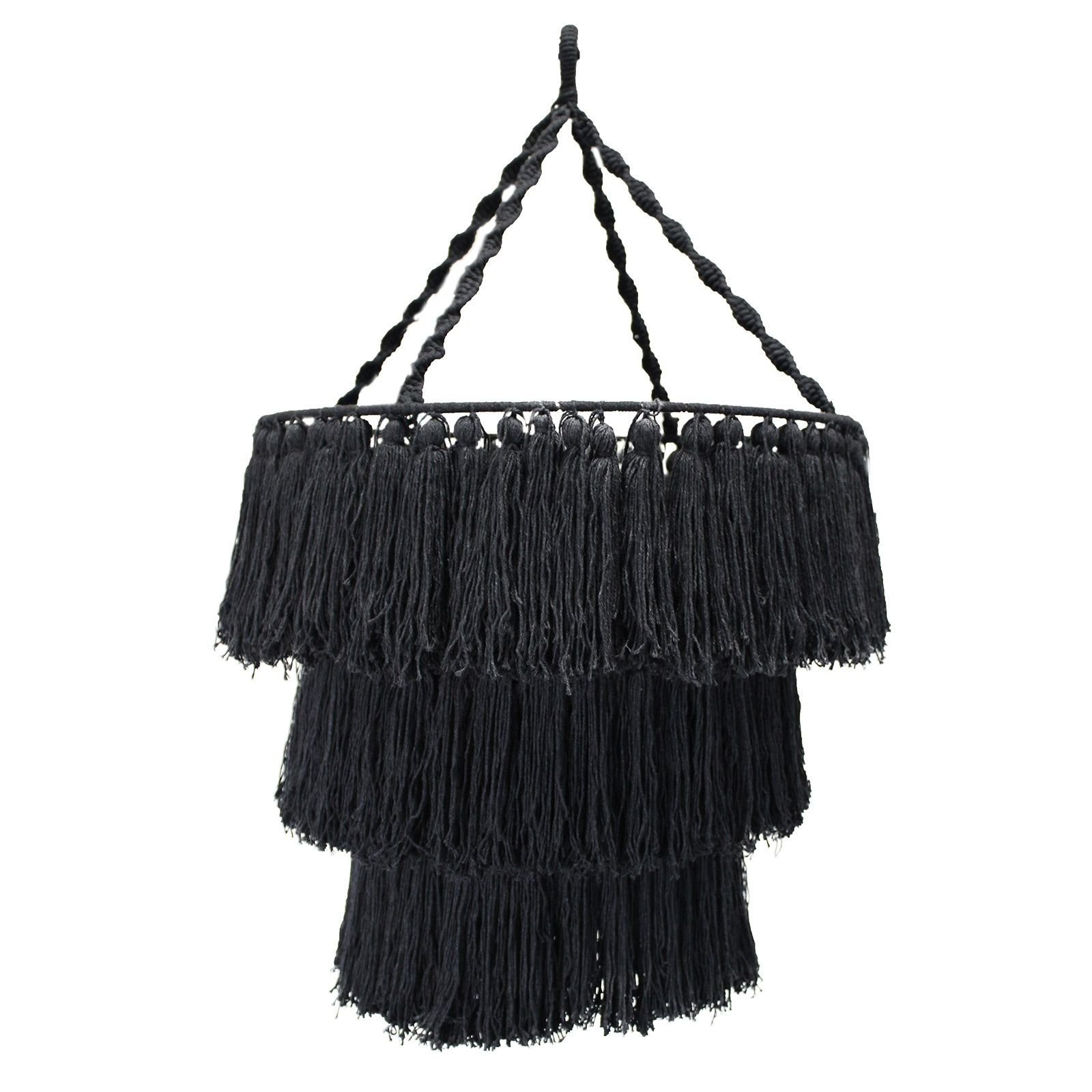 bG9jYWw6Ly9tZWRpYS8xSy9DRC82MFIzMEMxRzZSU0tDRDFLL2IwYTA5NTU4LmpwZWc.jpg Ancient Wisdom Black Macrame Soft Cotton Chandelier - Image 1