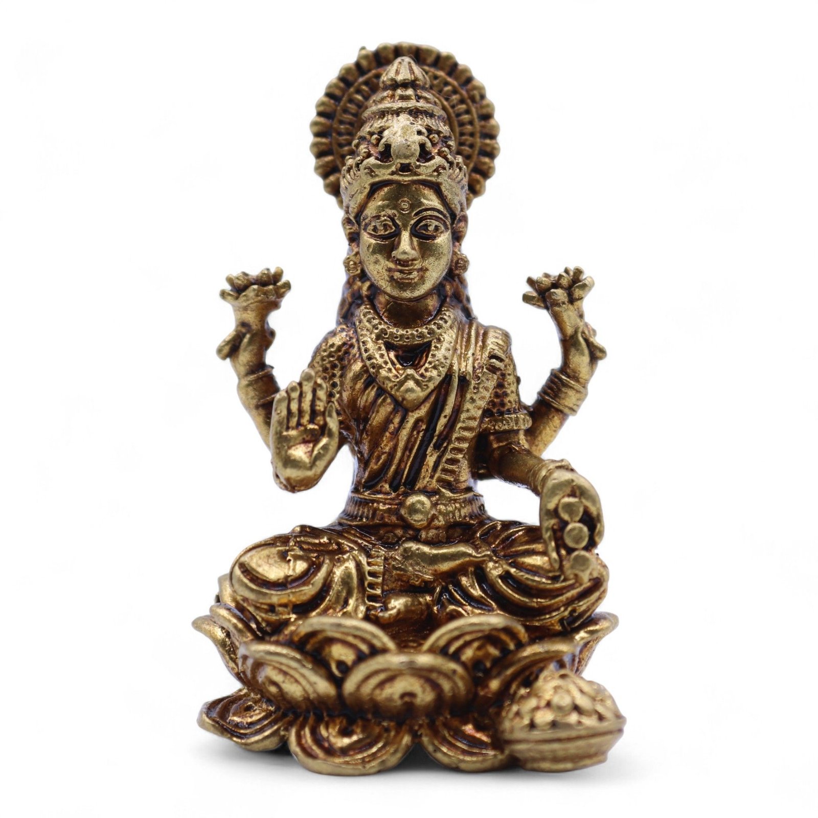 bG9jYWw6Ly9tZWRpYS8xSy9FRS82MFIzMEMxSjY0UzNFRTFLLzk2ODYwYjE1LmpwZw.jpg Ancient Wisdom Brass Miniature Gods – Laxmi (49mm) - Image 1