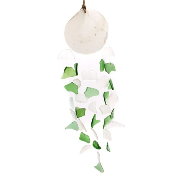 Ancient Wisdom Green & White Copis & Glass Drop Wind Chime