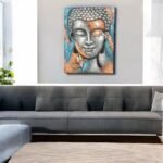 Ancient Wisdom Silver & Rose Gold Flower Buddha Painting – 75x55cm - Image 2
