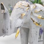 Ancient Wisdom White & Gold Wooden Hand Carved Elephant - Image 3