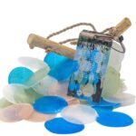 Ancient Wisdom Blue & Pearl Capiz Glass Driftwood Cross Wind Chime - Image 3