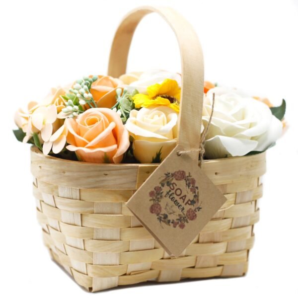 Ancient Wisdom Large Orange Bouquet Soap Flowers In Wicker Basket