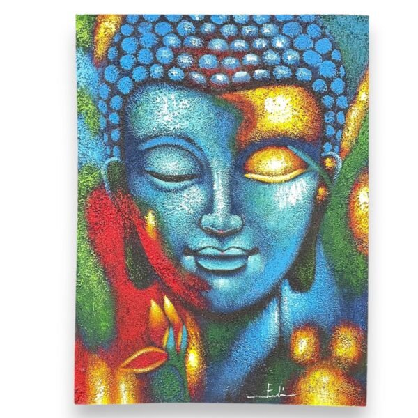 Ancient Wisdom Blue & Gold Flower Buddha Painting - 75x55cm