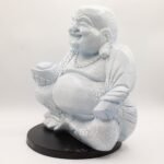Ancient Wisdom Sky Blue Laughing Buddha Lamp – Round Stand - Image 5