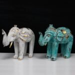 Ancient Wisdom White & Gold Wooden Hand Carved Elephant - Image 6