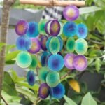 Ancient Wisdom Green & Purple Capiz Glass Driftwood Cross Wind Chime - Image 2