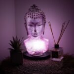 Ancient Wisdom Lavender Crackle Buddha Bust Lamp – Oval Stand - Image 2