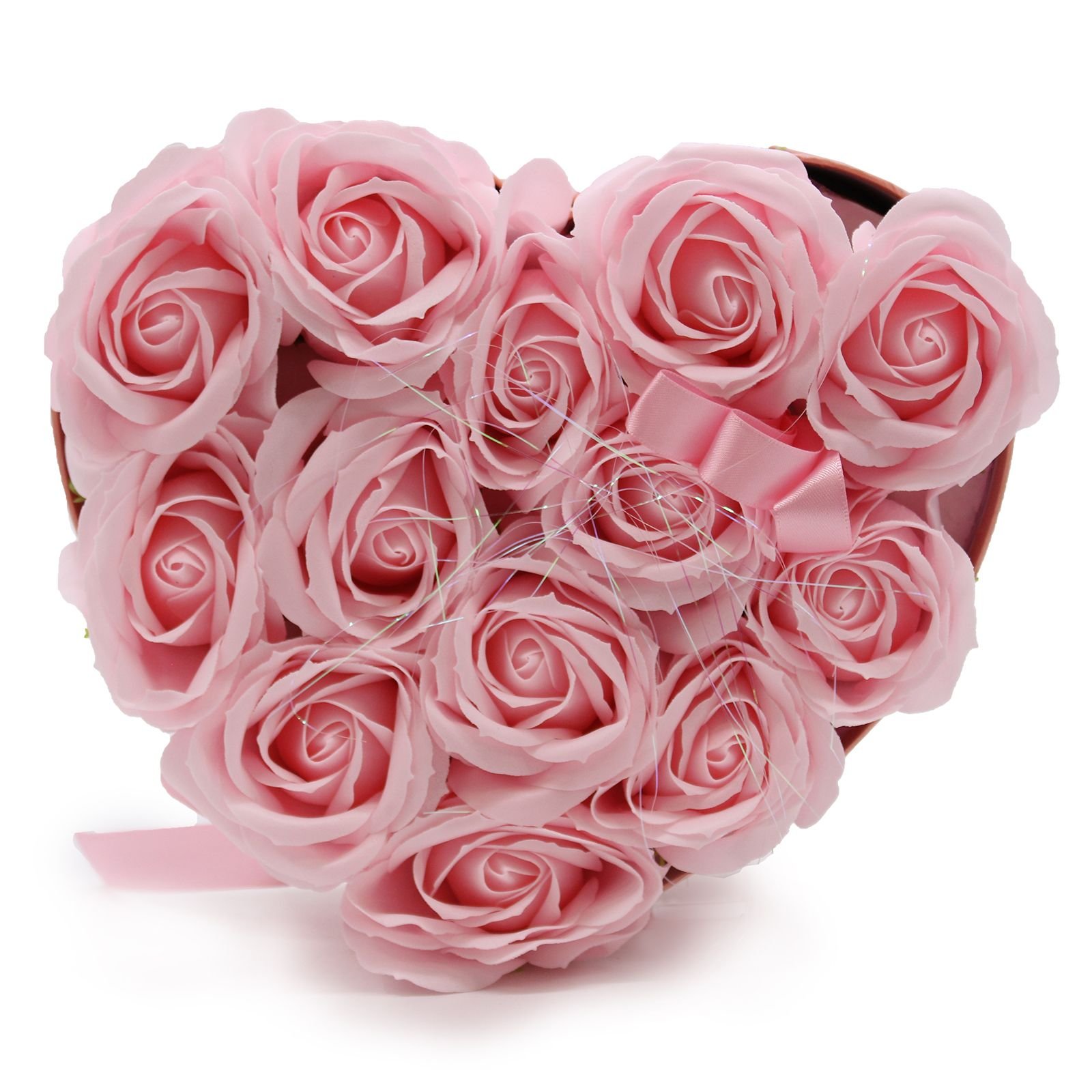 bG9jYWw6Ly9tZWRpYS8xTi9BRC82MFIzMEMxRzZSVDNBRDFOLzE4ZDRkNWQ0LmpwZWc.jpg Ancient Wisdom Soap Flower 13 Pink Roses Heart Shaped Bouquet - Image 1