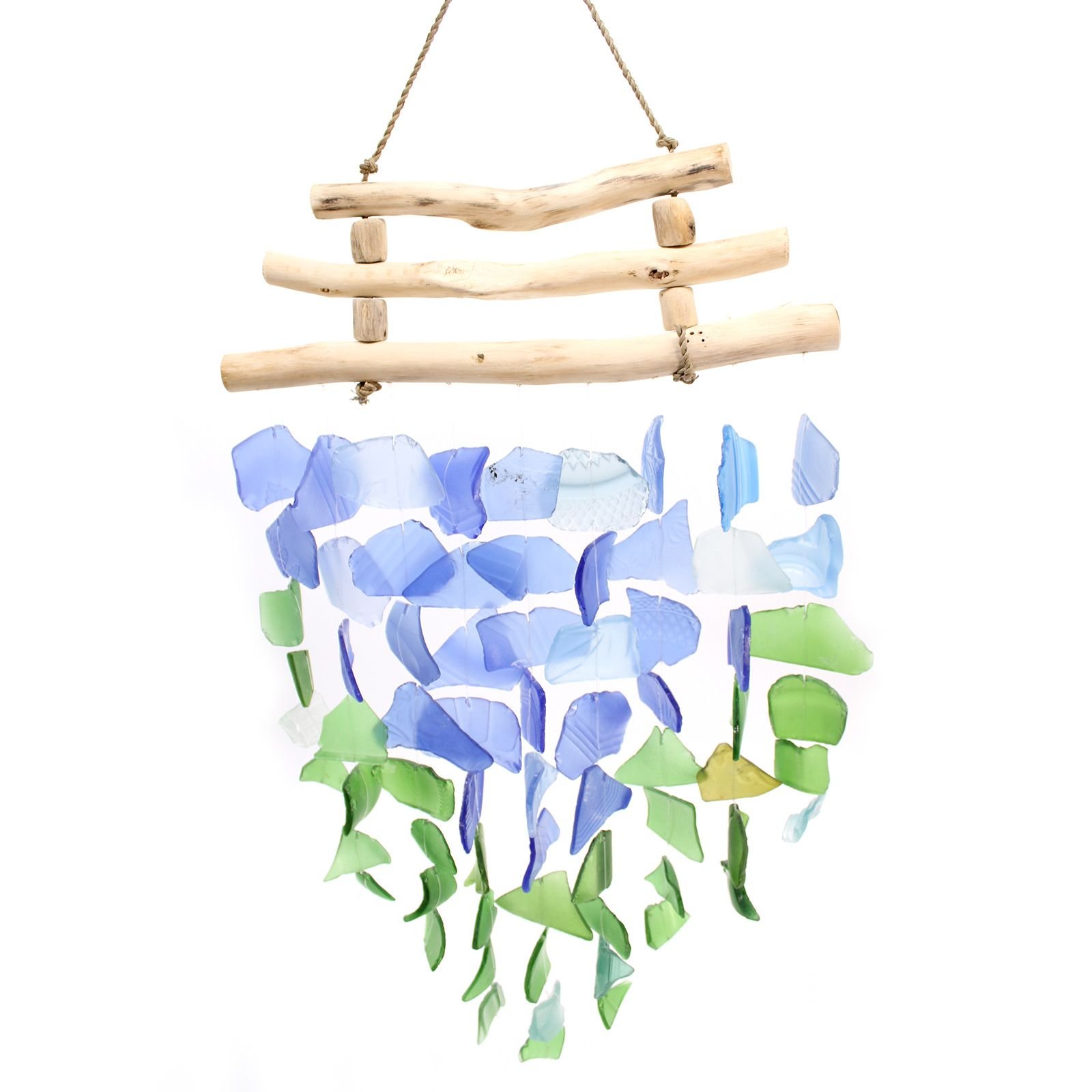 bG9jYWw6Ly9tZWRpYS8xTi9HRS82MFIzMEMxRzZSVDNHRTFOL2NkOWExY2QxLmpwZWc.jpg Ancient Wisdom Blue & Green Glass Three Stick Wind Chime - Image 1