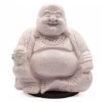 Ancient Wisdom Lavender Crackle Laughing Buddha Lamp - Round Stand