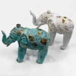 Ancient Wisdom Turquoise & Gold Wooden Hand Carved Elephant - Image 4