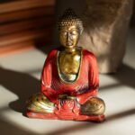 Ancient Wisdom Medium Red & Gold Hand Painted Resin Buddha Figurine - Image 3