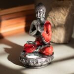 Ancient Wisdom Medium Bali Hand Painted Buddha Candle Holder – Red - Image 4