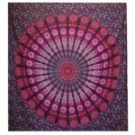 Ancient Wisdom Purple Double Cotton Bedspread + Wall Hanging – Peacock Mandala