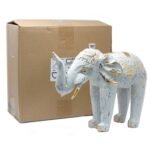 Ancient Wisdom White & Gold Wooden Hand Carved Elephant - Image 2