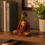Ancient Wisdom Medium Red & Gold Hand Painted Resin Buddha Figurine - Image 4