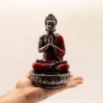 Ancient Wisdom Medium Bali Hand Painted Buddha Candle Holder – Red - Image 2