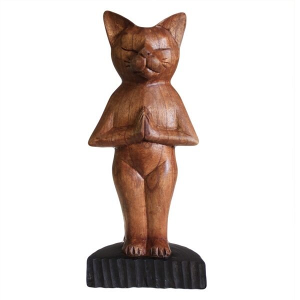 Ancient Wisdom Handcrafted Suar Wood Yoga Cat – Standing