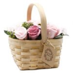 Ancient Wisdom Large Pink Bouquet Soap Flowers In Wicker Basket