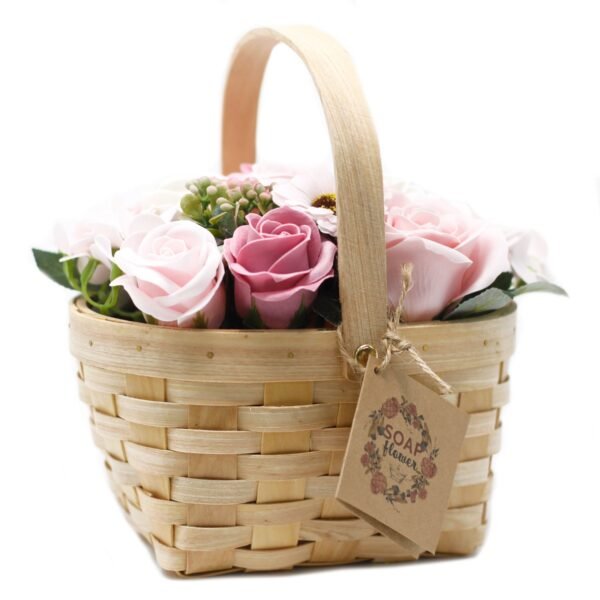 Ancient Wisdom Large Pink Bouquet Soap Flowers In Wicker Basket