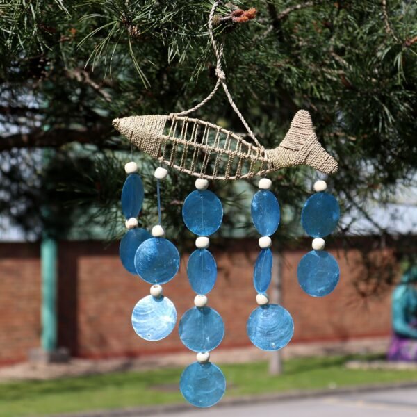 Ancient Wisdom String Fish & Blue Copis Drop Wind Chime