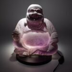 Ancient Wisdom Lavender Crackle Laughing Buddha Lamp - Round Stand - Image 3