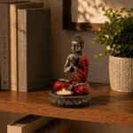 Ancient Wisdom Medium Bali Hand Painted Buddha Candle Holder – Red - Image 5