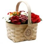 Ancient Wisdom Large Red Bouquet Soap Flowers In Wicker Basket