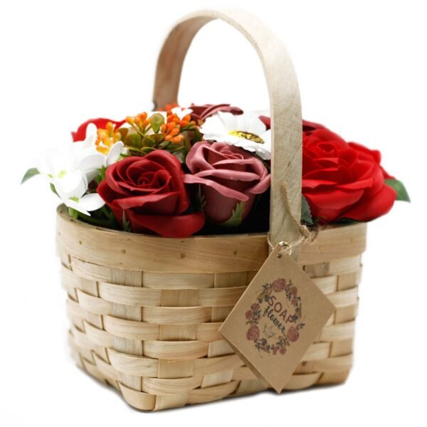 Ancient Wisdom Large Red Bouquet Soap Flowers In Wicker Basket