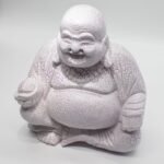 Ancient Wisdom Lavender Crackle Laughing Buddha Lamp - Round Stand - Image 4